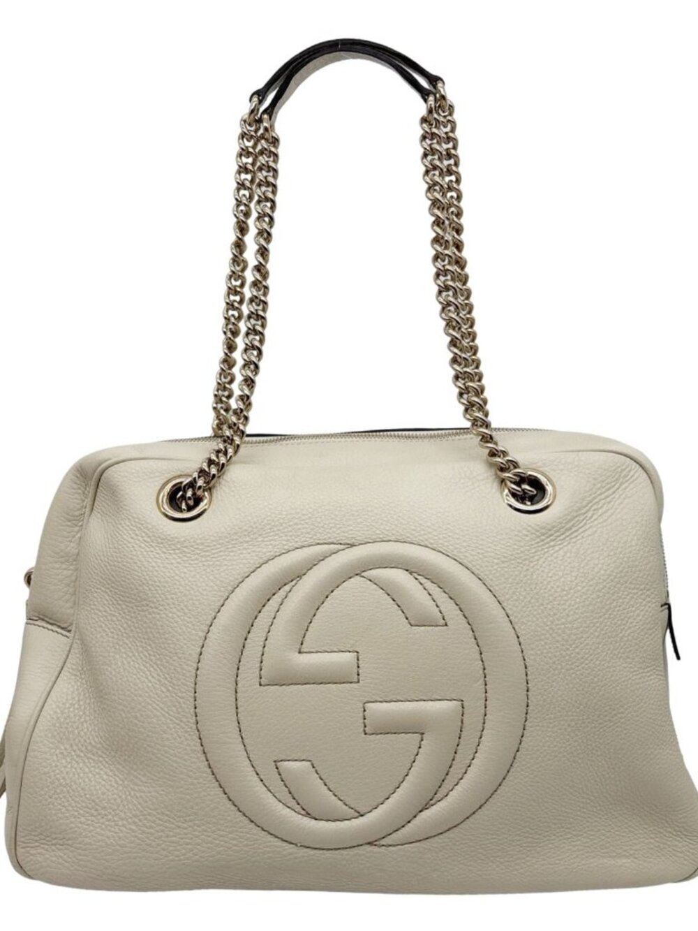 Gucci  Soho Leather Chain Zip Shoulder Bag White 353126
